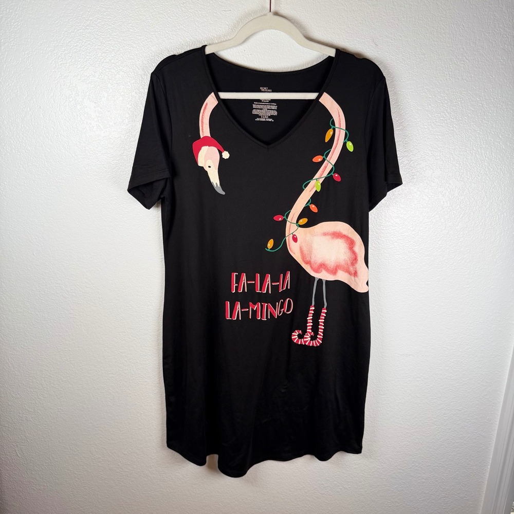 Secret Treasures Christmas Flamingo Sleep Shirt Black Fa-La-La-La-Mingo S-M